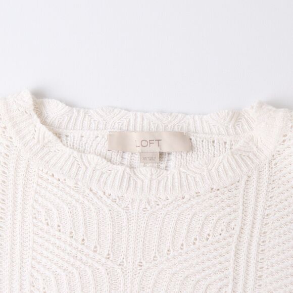 Loft Womens XS White‎ Crochet Knit Sweater Cotton Cottage Retro Feminine Spring - Picture 6 of 8